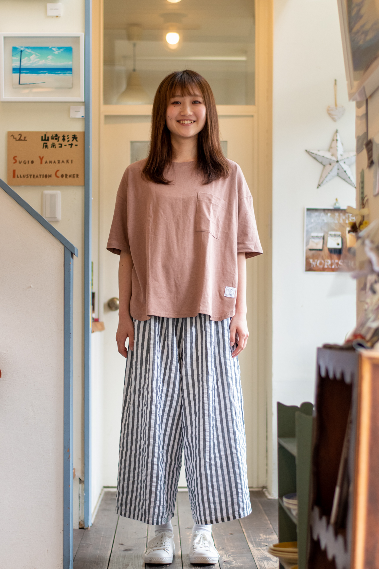 綿　麻　コットン　リネン　Tシャツ　レディース　ピンク　夏　涼しい　シンプル