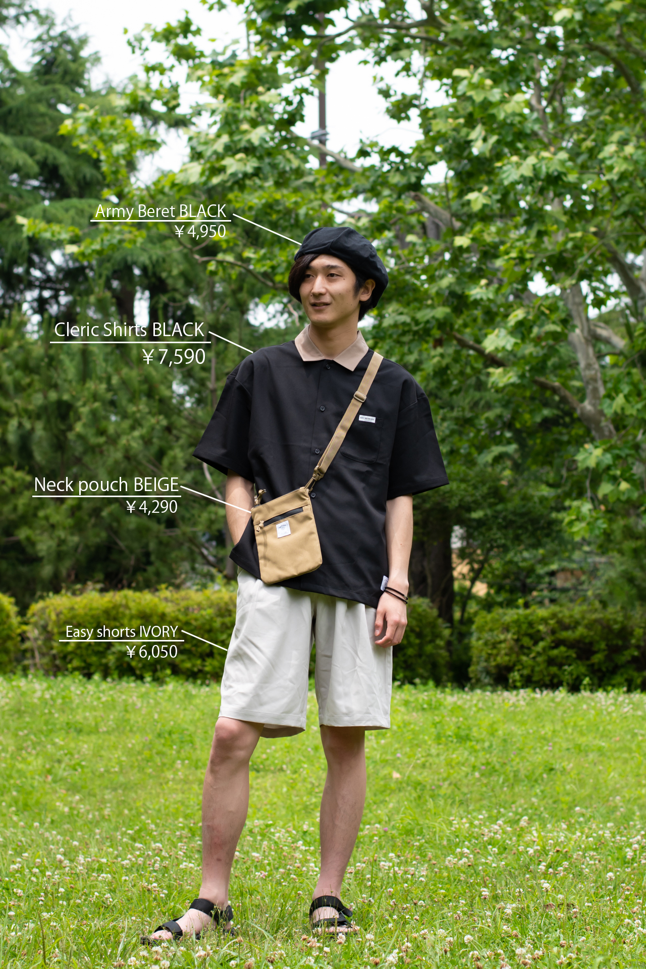 メンズ　短パン　小さめサコッシュ　夏コーデ