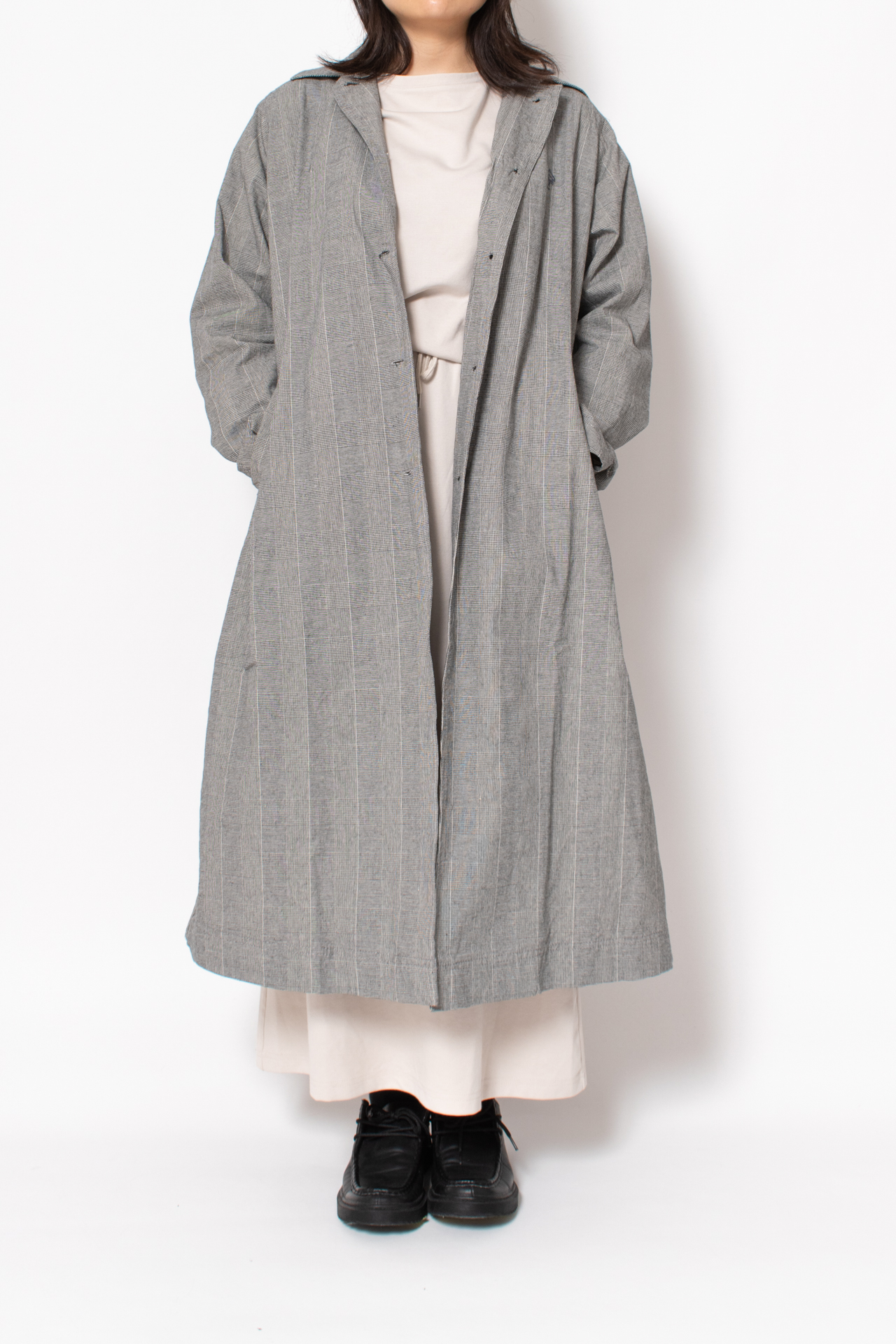 バルカラーコート　チェックコート　ロングコート